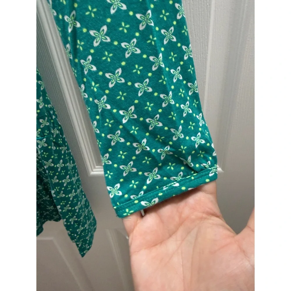 Old Navy Girls Teal Floral Drop Waist Dress Long Sleeve Cotton Modal L 10-12